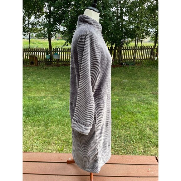 Stan Herman Womens PL Gray Ribbed Fleece Zip-Up Lounger Polyester Long Soft Warm - Picture 7 of 9